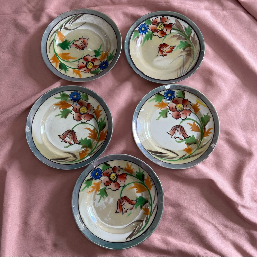 Set Of 5 Made In Japan Hand Painted Tea Plates Dishes Decor Floral Tulip EUC